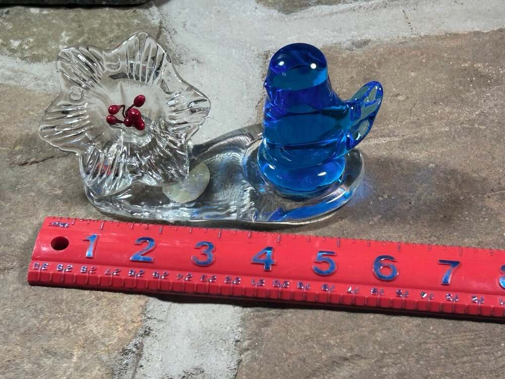 HTF Leo Ward Blue Bird Of Happiness On Clear Base With Flower Signed 1994 - Picture 7 of 12